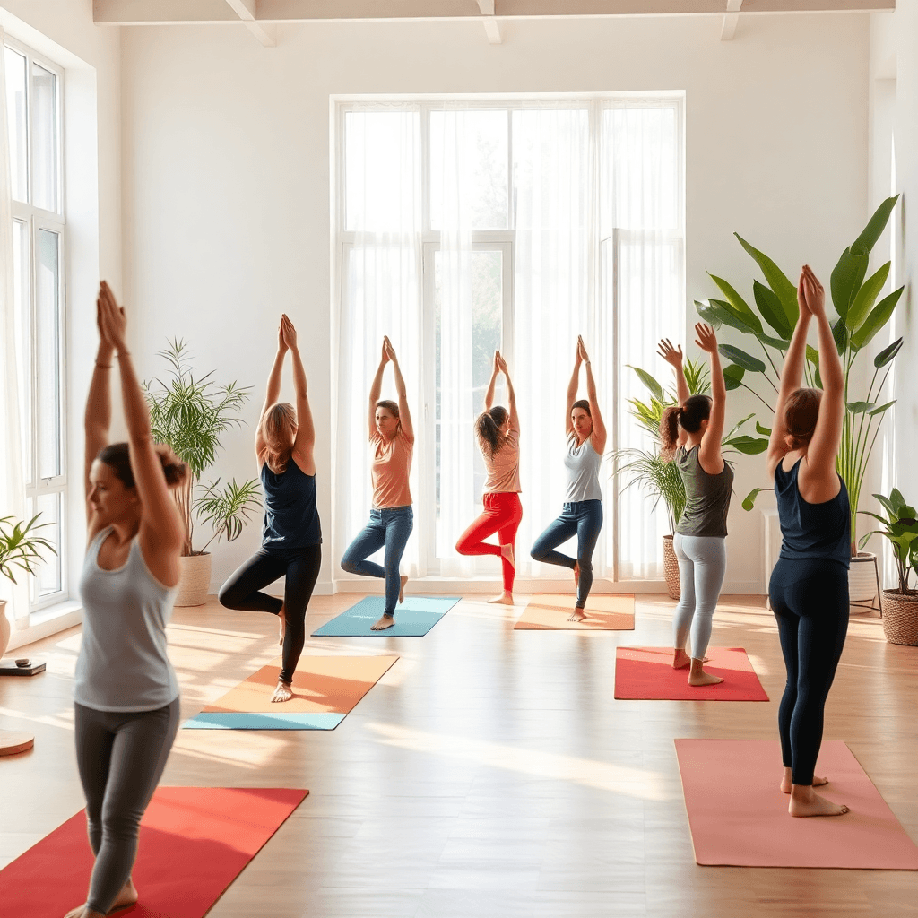 Yoga class with multiple students